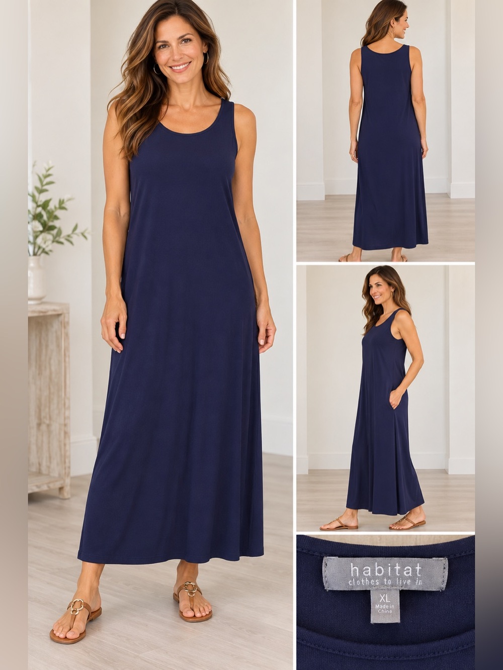 Habitat Navy Blue Sleeveless Woman’s Maxi Dress Size XL Pullover